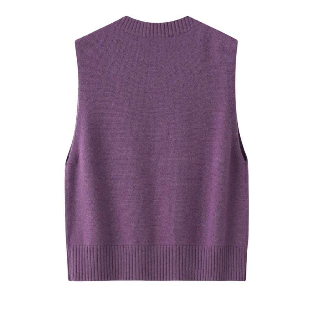 Chaleco Punto Mujer,Chalecos Con Cuello En V Para Mujer Chaleco De Punto Cachemira De Color Sólido Púrpura Dobladillo De Punto Acanalado Clásico Ligero Cálido Suéter Sin Mangas Camiseta Sin Man