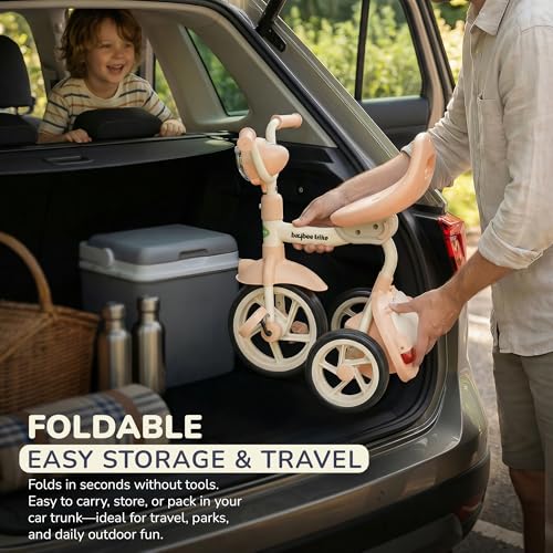 Image of Flyer Foldable Baby Tricycle for Kids | Kid Cycle with LED Light, Music & Storage Baskets | Baby Tricycle with Adjustable Seat & Handle | Cycle for Kids 2 to 5 Years (Lite Pink)