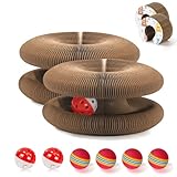 2 PCS Magic Organ Cat Scratcher Board with 6 Balls, Foldable Recyclable Accordion Cats Toy with Ball and Track Adventure, Cat Scratching Pad, Retractable Reversible Furniture Protector(Brown)