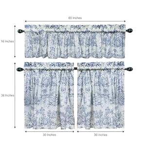 COTTON CRAFT Café Curtains - Tier Window Treatment Curtains - Blue White French Country Toile Print 3 Pack Set with Valance - 100% Cotton Kitchen Farmhouse Country Rustic Laundry Bedroom Curtain Set COTTON CRAFT Cafe Curtains Tier Window Treatment Curtains Blue White French Country Toile Print 3 Pack Set with Valance 100 Cotton Kitchen Farmhouse Country Rustic Laundry Bedroom Curtain Set
