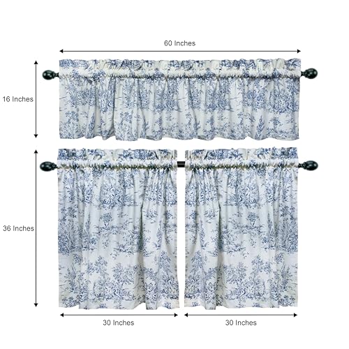 COTTON-CRAFT-Cafe-Curtains-Tier-Window-Treatment-Curtains-Blue-White-French-Country-Toile-Print-3-Pack-Set-with-Valance-100-Cotton-Kitchen-Farmhouse-Country-Rustic-Laundry-Bedroom-Curtain-Set COTTON CRAFT Cafe Curtains Tier Window Treatment Curtains Blue White French Country Toile Print 3 Pack Set with Valance 100 Cotton Kitchen Farmhouse Country Rustic Laundry Bedroom Curtain Set