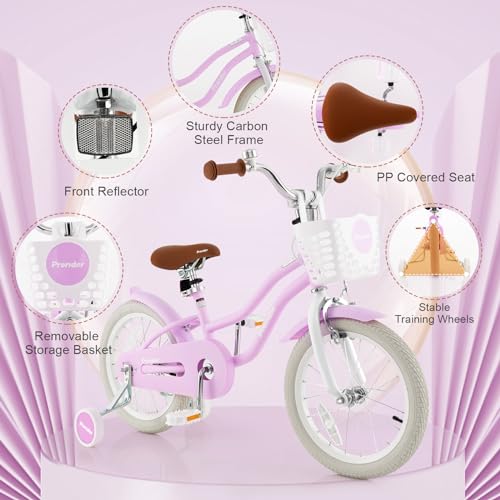 Image of BABY JOY Kids Bike, 12 14 16 18 20 Inch Boys Girls Bike w /Removable Basket | Kids Bicycle with Adjustable Seat & Handlebar, Handbrake & Coaster Brake, Training Wheels or Kickstand (Multi-Color Choices)