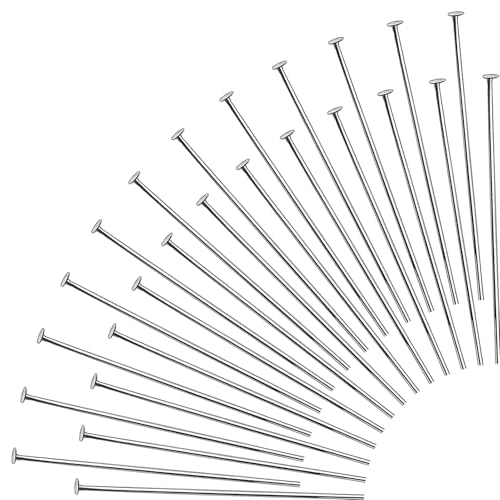 TOAOB 200pcs Stainless Steel Head Pins 50mm Silver Flat Headpins Jewelry Findings for DIY Crafts Necklaces Bracelets Earrings Making