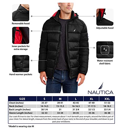 Image of Nautica Men's Midweight Quilted Faux Memory Puffer Jacket -Adjustable Hood Insulated Winter Coat