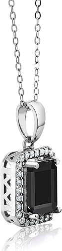Miniatura 3 de Gem Stone King Collar con colgante de plata de ley 925 de 0.354 x 0.276 in con piedra preciosa de corte esmeralda y moissanita blanca para mujer,
