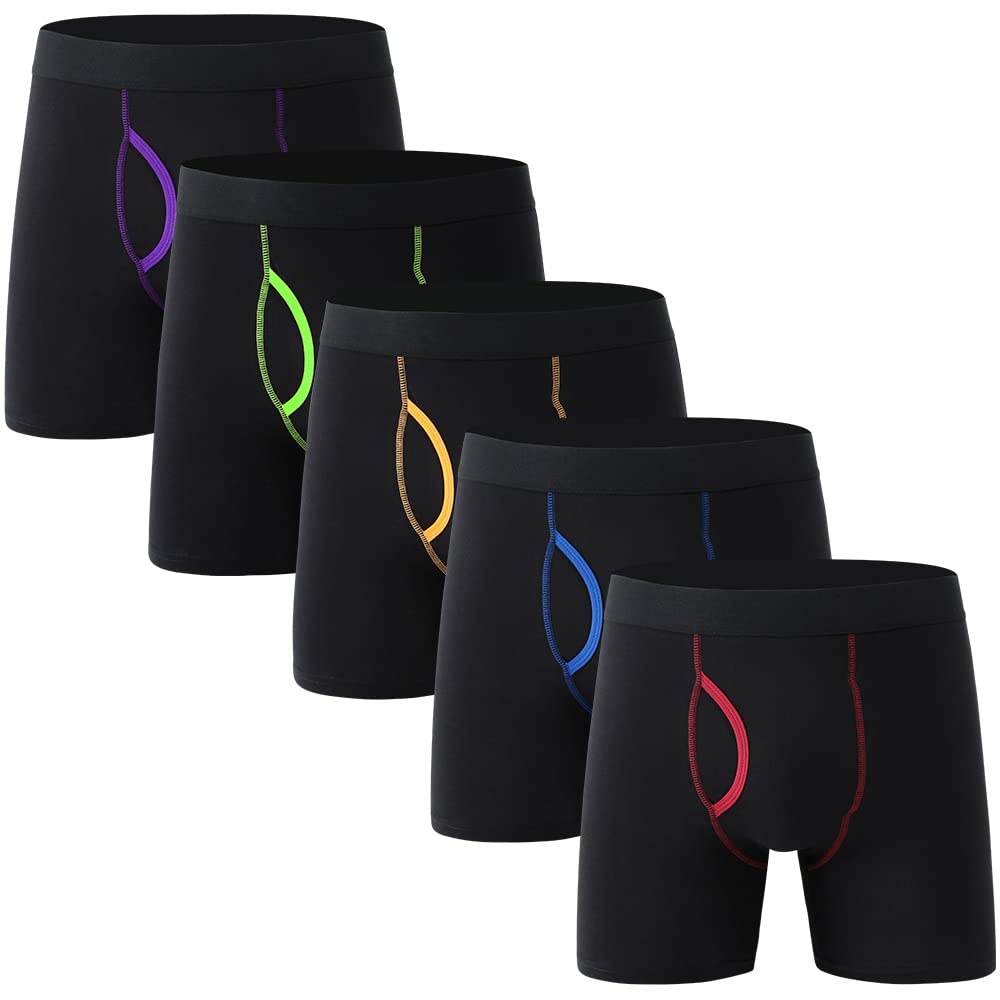 Mens Boxer Shorts No Ride-up Cotton Trunks Underwear Open Fly with Pouch