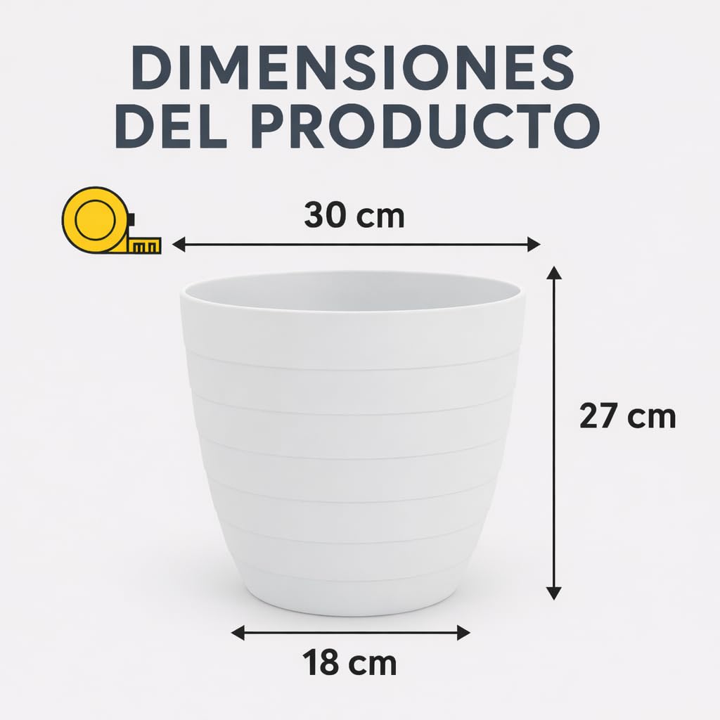 Maceteros Decorativos Interior y Maceteros Grandes Exterior - 3X Macetas Grandes Blanco Elegante (30 cm) Macetas Plastico con Drenaje - Tiestos para Plantas, Jardín, Terraza y Balcón — view 3