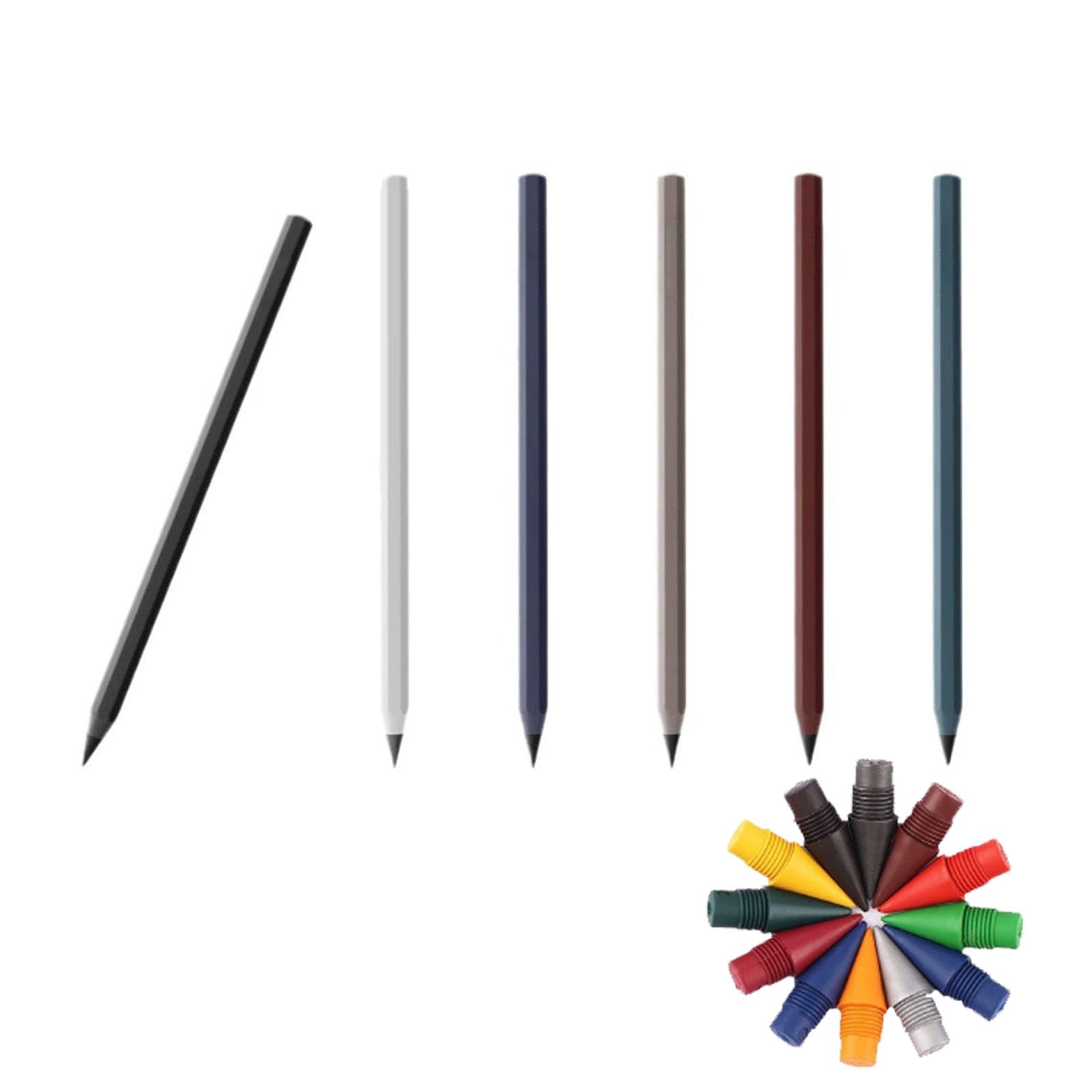 everpen Forever Pencil,Metal Infinity Pencil with Replaceable Nib, Metal Alloy Writing Instrument, With 12 Colored Refill Tips, Pencils for Drawing, Sketching and Writing (6pcs)