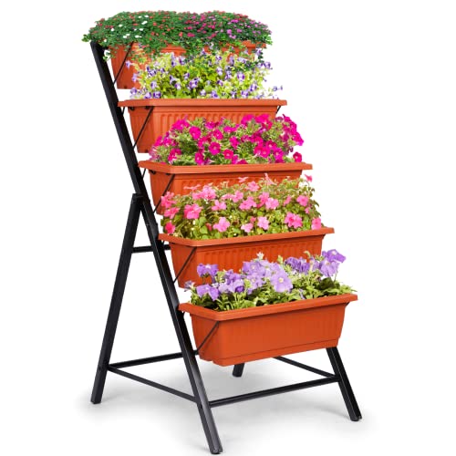 Hochbeet, vertikaler Kräutergarten, freistehend, erhöht, mit 5 Ebenen, Pflanzkästen, für Innen- und Außenbereich, für Gemüse, Blumen, Obst und Kräuter Cover
