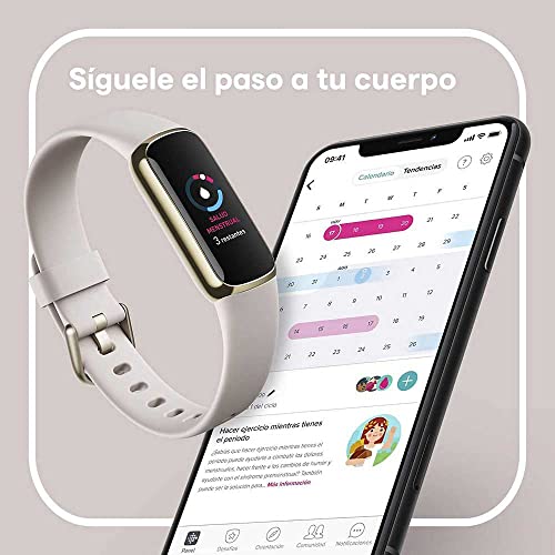 Image of Fitbit Luxe-Fitness and Wellness-Tracker with Stress Management, Sleep-Tracking and 24 /7 Heart Rate, One Size S L Bands Included, Lunar White /Soft Gold Stainless Steel, 1 Count