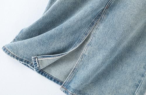 CHARTOU Women Casual Mid Long Denim Skirt Jean A Line Skirt Summer Packaged Hip High Waist Midi Denim Skirt with Slit3