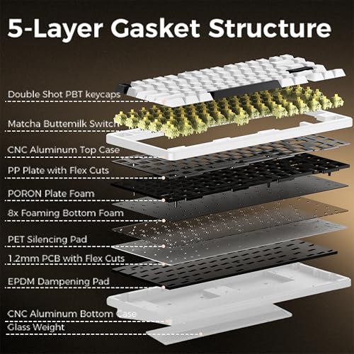 Image of MK INKY75 CNC Aluminum Mechanical Keyboard Triple-Mode Connectivity Gaming Keyboard, 75% Layout Mechanical Keyboard,with Superior Acoustics, Creamy Sounding, RGB /HMX /4000mAh(Almost White)
