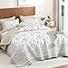 WONGS BEDDING Floral Quilt Set King Size,Sage Green Bedspread Set with 2 Pillowcases, Microfiber Lightweight Flowers Botanical Coverlet Sets Farmhouse Bed Cover Bedding Sets for All Seasons (104