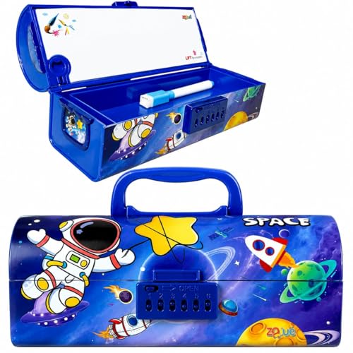 Image of Space Astronaut Lock Compass Box for Kids | 3-Digit Password Pencil Box | Large Capacity Stationery Organizer Case for School Boys & Girls | Durable Plastic Pencil Case