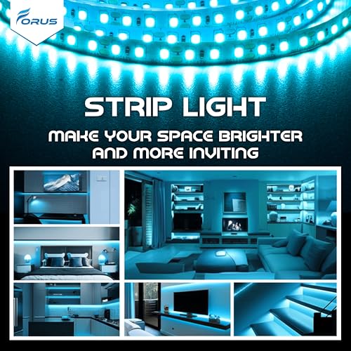 Image of Forus 5 Meter (5M) 8mm Ice Blue LED Strip Light, 120 LEDs /M Plug & Play Flexible Lighting for Home Decor, False Ceiling, Pooja Room, Living Room, Kitchen, Mirror, Stairs, 2-Year Warranty