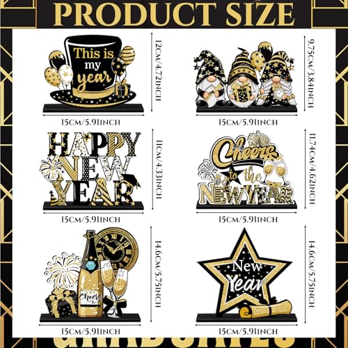 Realspring 6 Pc Happy New Years Table Decorations, New Year 2026 Wooden Table Centerpieces, Black Gold 2026 Party Supplies, Eve Party Supplies - Image 5