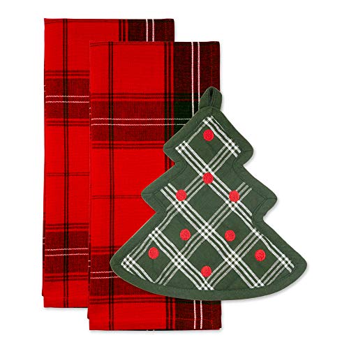 DII Christmas Kitchen Accessories & Décor Gift Set, Pot Holder & Dish Towels, O Christmas Tree, 3 Piece