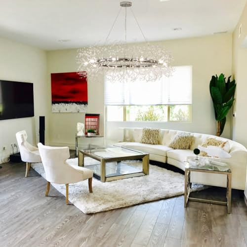 Macarena D39CR1201 Modern Crystal Silver Chandeliers,Chrome Dining Room Chandelier Light Fixture Round,Large Living Room Chandelier,Crystal Ceiling Light Fixture Pendant Hanging thumb #8