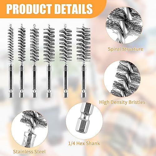 Image of 12 Pieces Wire Brush Drill Bore Cleaning Brush Set,with 1 /4 Inch Hex Shank Stainless Steel Wire Twisted Brush for Drill Impact Driver