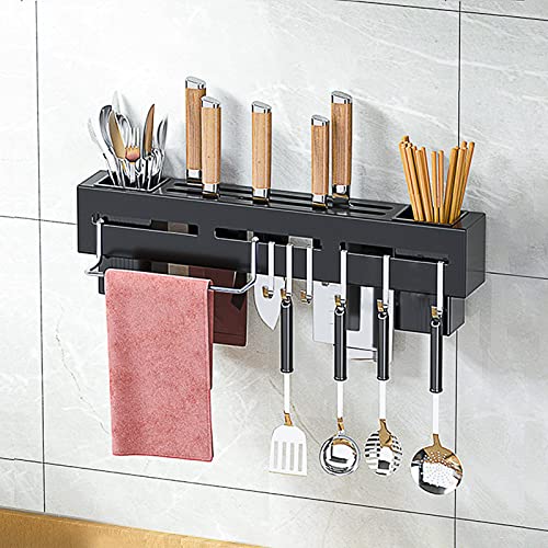 Jaugufiy Kitchen Wall Mount Utensil Rack, Cookware Cutlery Holder Utensil Wall Organizer for Spoons, Knives, Forks, Chopsticks(Black)