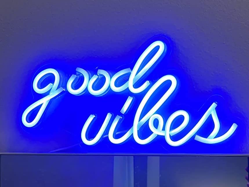 VYNES Good Vibes LED Neon Signs Light LED Art Decorative Sign - Wall Decor/Table Decor, Home Decor for Wedding Party Kids Room Living Room House Bar Pub Hotel Beach (Blue)