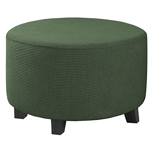 Image of H.VERSAILTEX Ottoman Cover Stretch Ottoman Slipcover Round Ottoman Storage Cover Folding Stool Covers Furniture Protector Cover for Footrest Ottoman Fit Dia 20 inch - 23 inch, Bronze Green