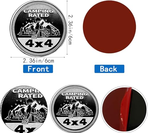 2 pcs Car Emblem 4 x 4 Metal Automotive Badge 3D Metal Car Badges Emblems Round Emblem Decals Car Badge Decals Stickers Compatible with Vehicles Trucks SUV RV Decorations (Camping)