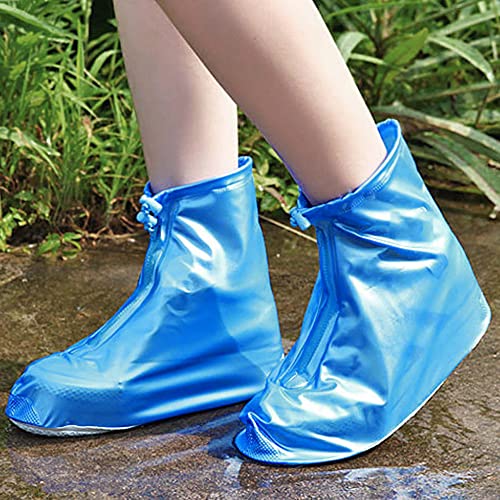 Image of Rain Boot Waterproof Shoes Covers, Sand Control Non-Slip Shoe Cover Galoshes, PVC Rubber Sole Reusable Rain Snow Boots Overshoes for Cycling Outdoor Camping Fishing Garden Travel (S, Blue)