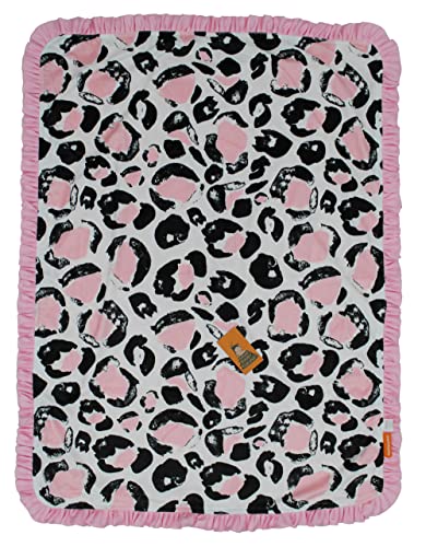 Image of Dear Baby Gear Custom Print Baby Blanket - Double Layer Infant Blanket - Toddler Blankets - Great Size for a Crib, Stroller or Car Seat - Pink and Black Cheetah, Pink with Ruffles, 43 inch x 33 inch