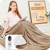 Mia&Coco Electric Heated Blanket Throw Flannel Sherpa Fast Heating 180x130cm, 10 Heat Levels & Up-to-9-Hours Auto-Off Timer & LED Display, for Home Office Use, Machine Washable, ETL Certified, Khaki