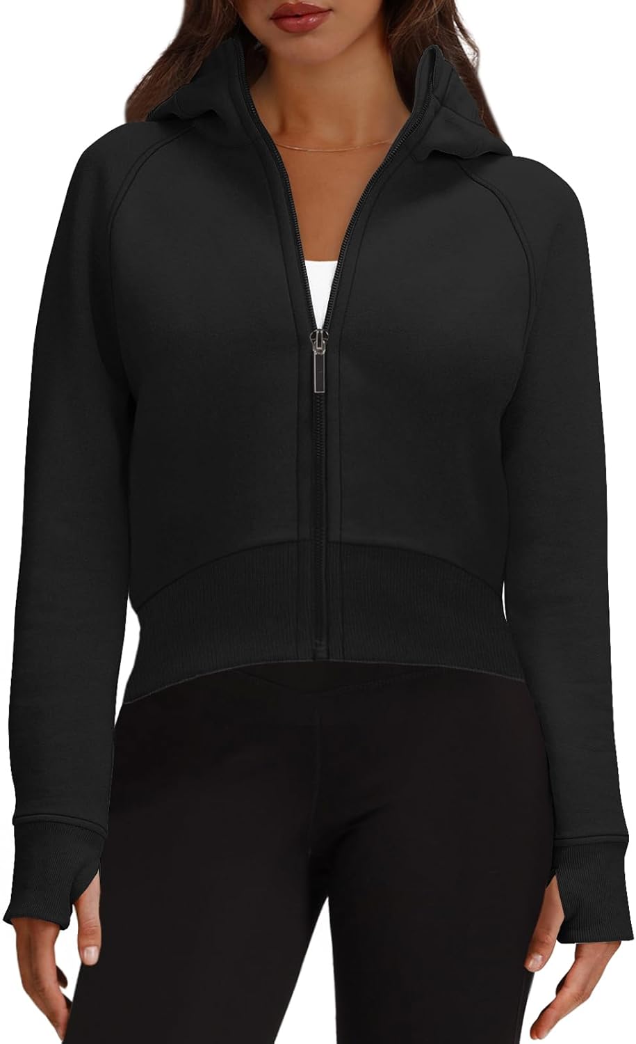 XIEERDUO Zip Up Hoodie Womens Cropped Sweatshirt Fall Fleece Jackets M Black