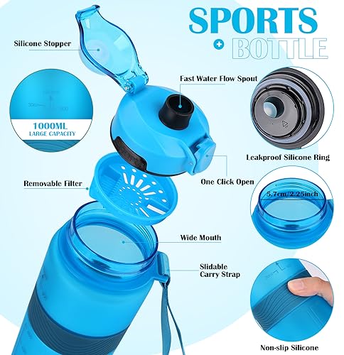 CodiCile Water Bottle, BPA Free 1l Water Bottle Leak Proof Drinks Bottle, Large Sports Bottle Great for Gym, School, Office and Travel (Blue)