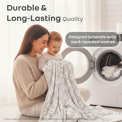 Image of R for Rabbit Softkins Comfy Baby Blanket Warm Super Soft & Cozy Polyester Material Lightweight Machine Washable, 100 x 100 cms, 0+ Months for Kids Newborn Babies (Teddy Grey)
