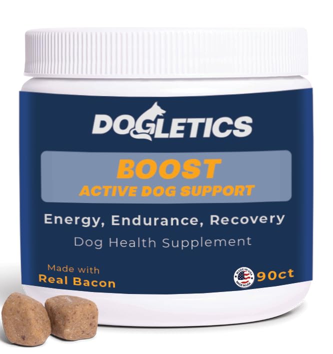 Boost Active Dog Support: Improve Energy, Endurance, Recovery & Longevity- 90ct USA Made with Real Bacon