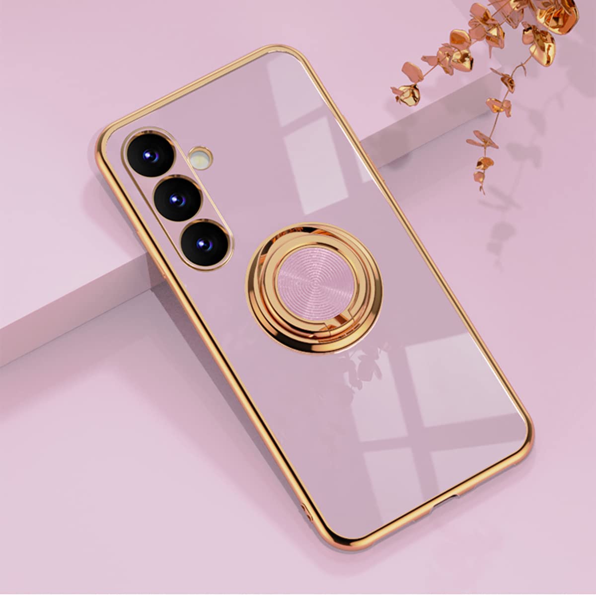 Samsung Galaxy A54 5G Case, Built-in 360 Degree Rotation Ring Magnetic Stand, Luxury Shiny Plating Edge Shockproof Electroplated Protective Cover for Men Women (Light Purple)