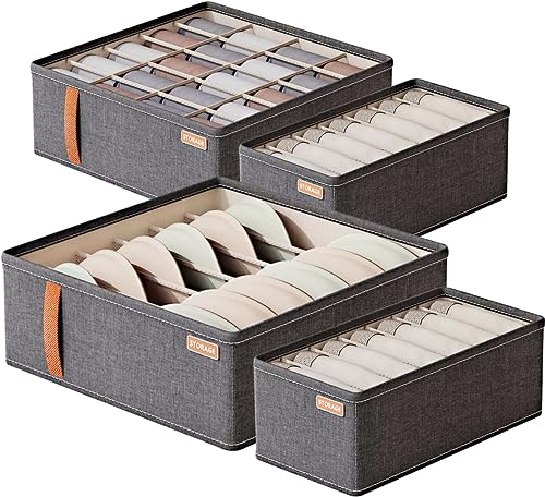 LAJUU 4 pcs Underwear Organiser 40 Cell Foldable Wardrobe Organizers Storage Box Set for Drawer Sock Bra Ties Baby Clothes (A)