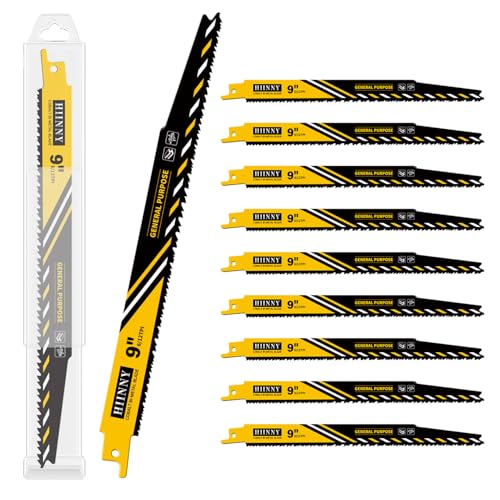 9 Inch 6/12 TPI Reciprocating Saw Blades for Wood and Nail-Embedded Wood Demolition, Bi-Metal sawzall Blades for Fast Cutting Wood, Nails, PVC, Pallets etc(10 PCS)