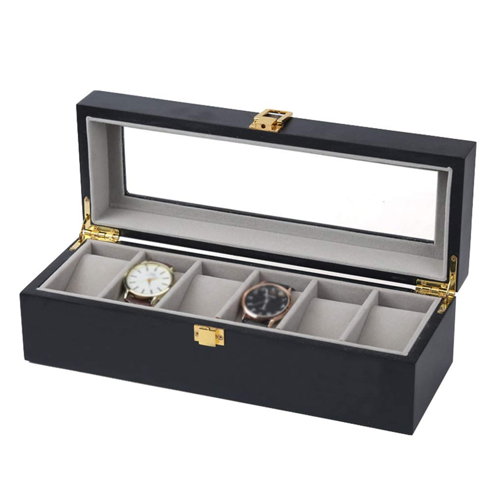 ANVLOJRIH 6 Grid Watch Box for Men/WomenJewelry Display Storage Case Bracelet Organizers with Pillows,Lockable Metal Buckle