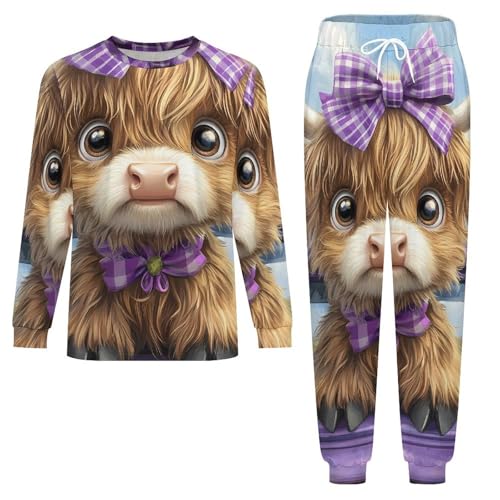Highland Cow On Car Pajama Set Long Sleeve Lounge Sets Sleepwear 2 Pjs Nightwear for Men Women3