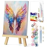 Gemozaic Framed Paint by Numbers Kit for Adults, Angel Wing Adults Paint by Number Kits on Canvas with Wooden Easel for Beginners, Home, Office, Wall Decor, 8 x 12 Inch