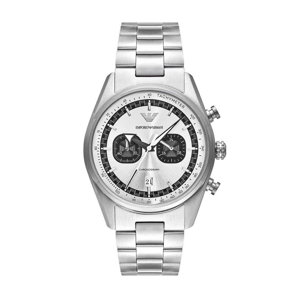Emporio Armani Watch for Men, Quarz-Chronographenwerk mit 2 Hilfszifferblättern und 42mm Gehäusegröße mit Edelstahlarmband