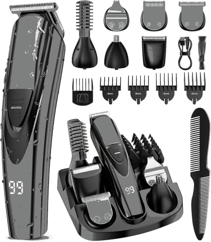 SHPAVVER Beard Trimmer for Men: Professional Barber Hair Clippers - 12-in-1 Cordless Grooming Kit - Waterproof Electric Razor with Turbo Speed & Precision Blades