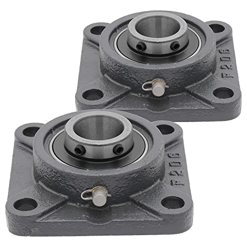 [2-Pack] UCF206-18 - 4-Bolt Flange-Mount Ball Bearing Unit, Insert Bearing UC206-18, Cast Iron Housing F206, Bore Shaft 1-1/8 in (28.575 mm), Set Screw Locking, 4.25 in (108 mm) Flange Length