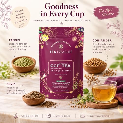 Image of TeaTreasure Ayurvedic Digestion CCF Plus Herbal Tea|Supports Digestion,Metabolism Boost & Bloating Relief |Coriander, Cumin & Fennel Caffeine Free Ayurvedic Herbal Tea | 100g
