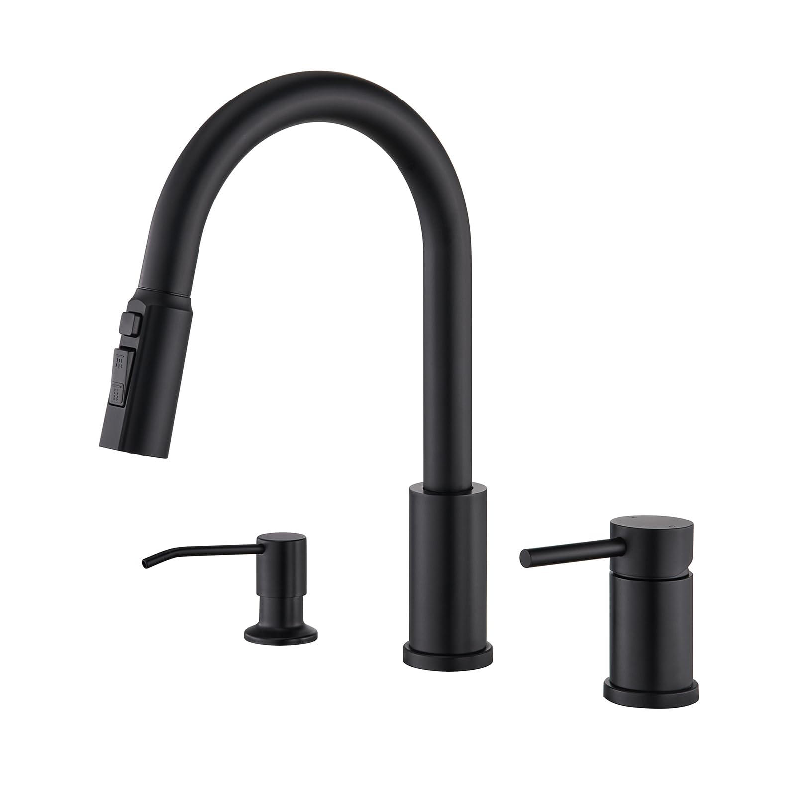 Kitchen Faucets with Soap Dispenser Tohlar Solid Stainless Steel Kitchen Faucet with Pull Out Sprayer 3 Modes Matte Black Modern Kitchen Sink Faucets High Arc Single Handle Faucet