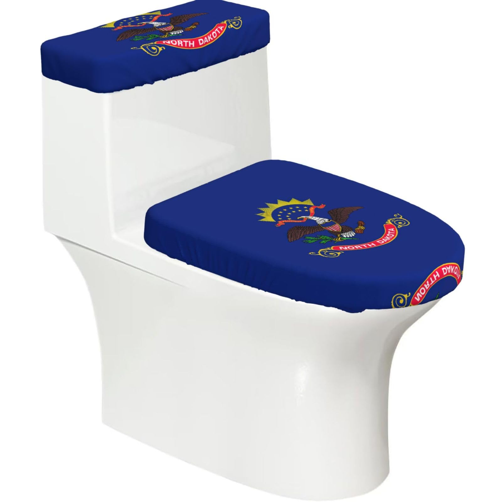 North Dakota State Flag Print Bathroom Decor Toilet Lid Cover And Tank Covers, Restroom Accessories Fits Most Round