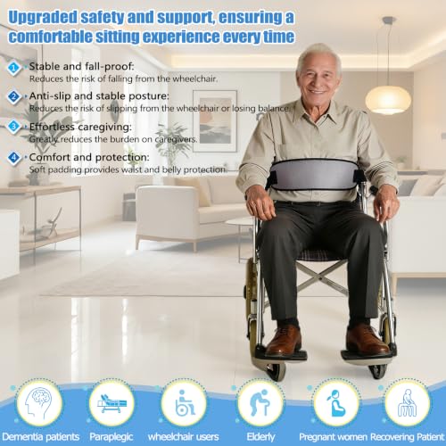 Image of Wheelchair Seatbelt,Wheelchair Harness for Adults,Safety Belt for the Elderly,Adjustable Straps for Dementia Patients Falling Out Prevention,Adults,The Elderly,Pregnant,Paralyzed(Gray)