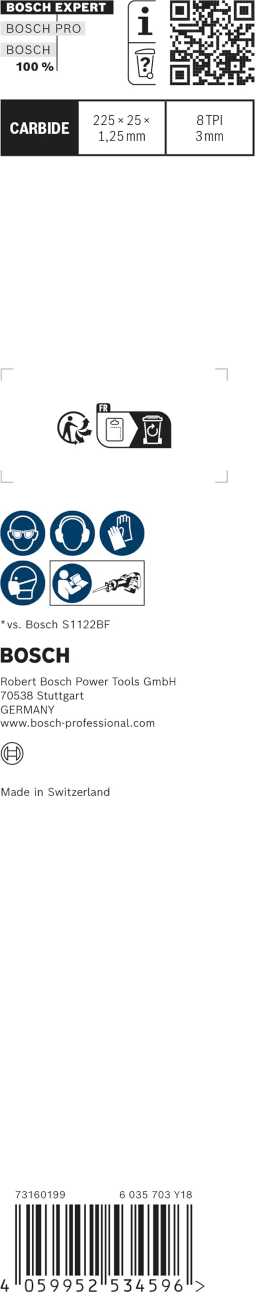 Bosch Professional 3x Hojas de sierra sable Expert `Thick Tough Metal` S 1155 CHC (para Acero resistente, Hierro fundido, Longitud 225 mm, accesorios Sierra sable)