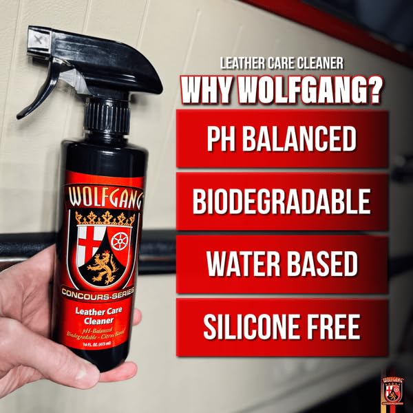 WOLFGANG CONCOURS SERIES Leather Care Cleaner | Cleans Dirt & Oils from Leather | Suitable for Car Interiors, Furniture, Shoes, Boots, & Bags | Gentle Formula | WG-2500 | 16 oz