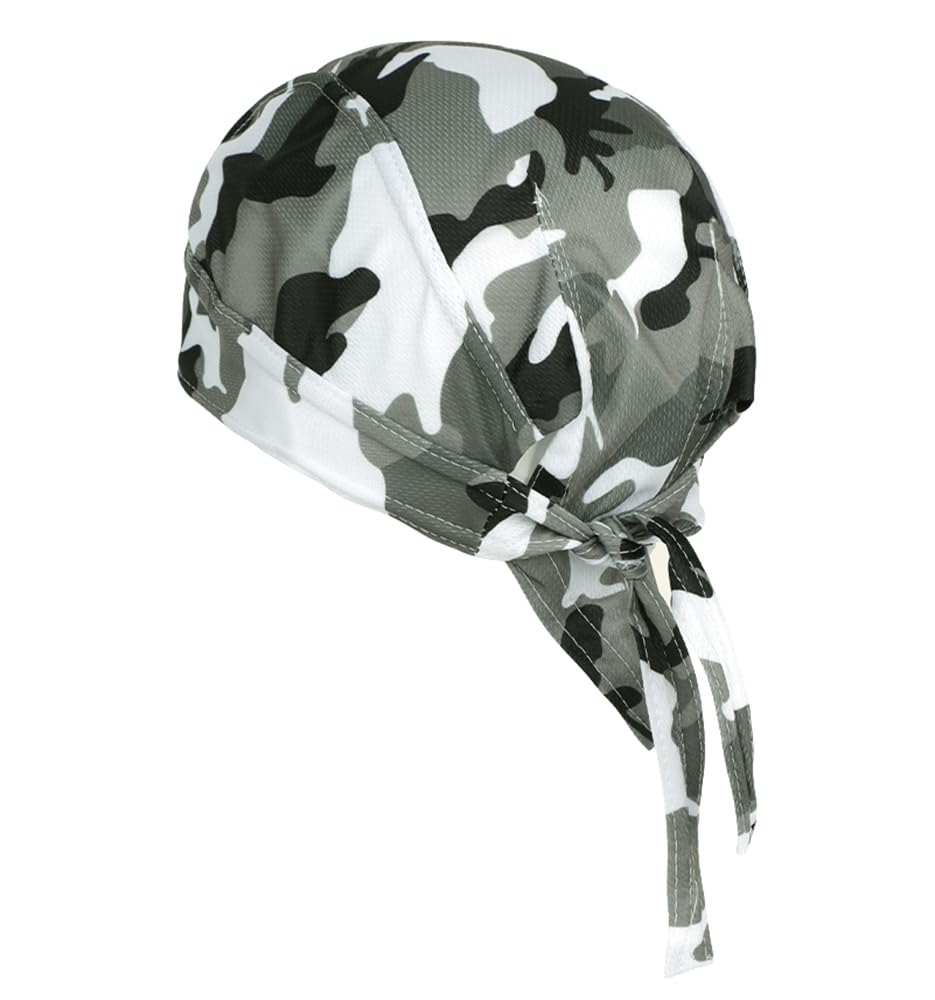 Breathable Quickly Dry Skull Cap Sweat Absorbing Bandana Headscarf Pirate Headwear Anti-UV Head Protection Headband Sports Hiking Skating Cycling Running Riding Head Wrap (White-Grey)